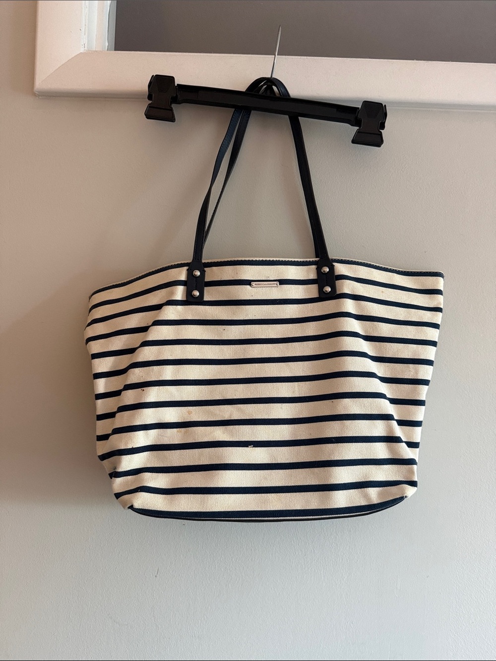 Rebecca Minkoff Striped Canvas Tote - Navy and Cream